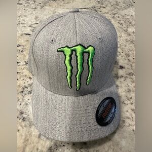 Ball Cap Monster Energy Gray Flex fit L/XL with Green Logo